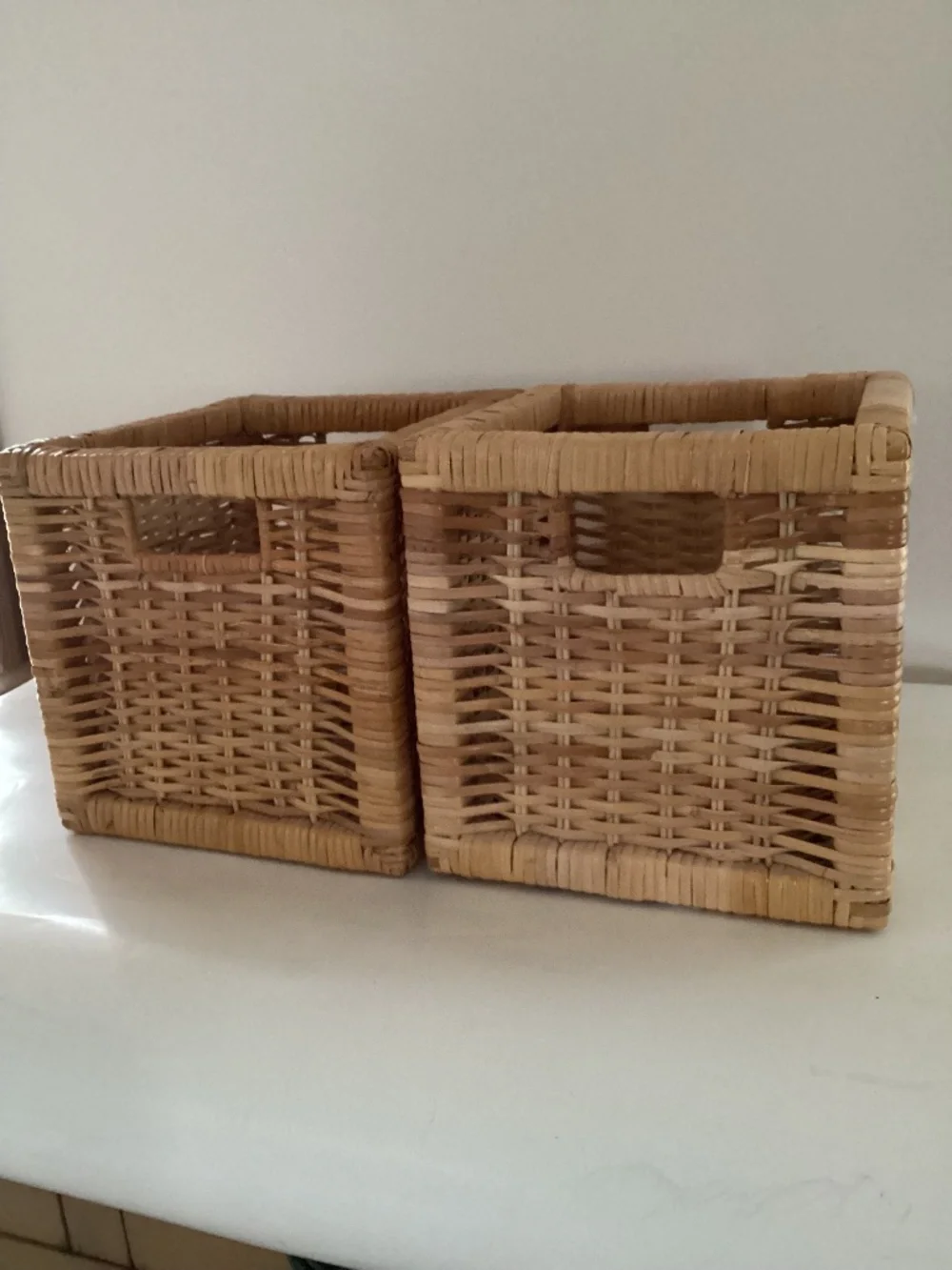 Pair of IKEA wicker storage baskets  12 inches square